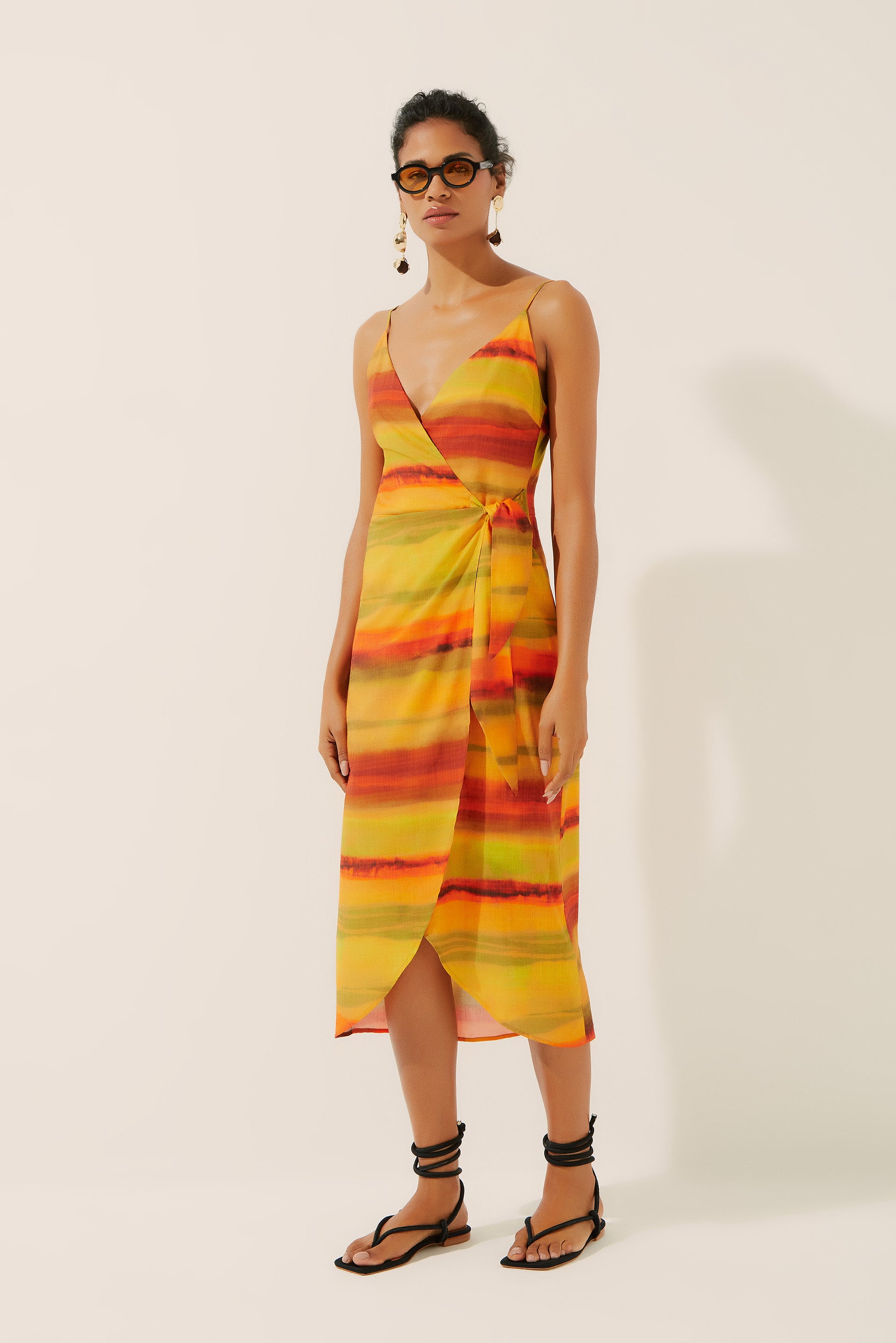 Solar Tie Dye Criss Crossed Midi Dress With Ties E4297A1360 - Product item main image