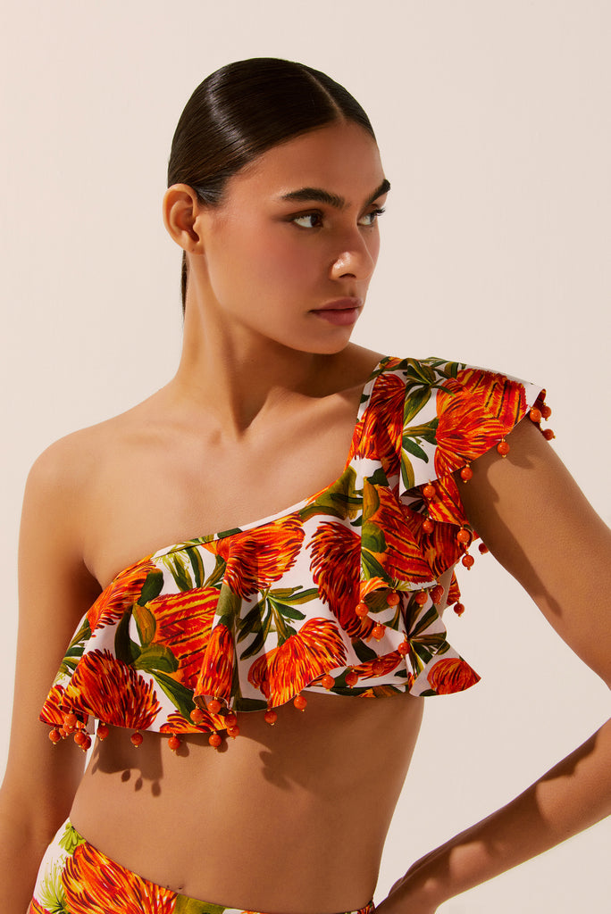 Flora One-Shoulder Bikini Top With Ruffle S1473B1551 – Agua de Coco